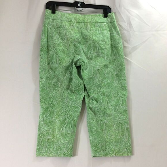 Talbots Petites 8P Green Paisley Cropped Pants Cotton Stretch Summer - Picture 2 of 3